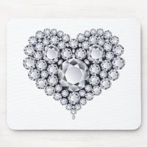 Diamonds on Black Heart Gems Mouse Pad
