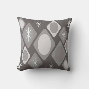 Diamonds Ovals Starbursts Dark Grey Throw Pillow