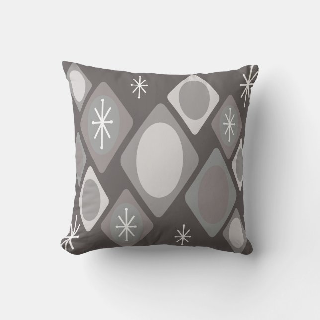 Diamonds Ovals Starbursts Dark Grey Throw Pillow (Front)