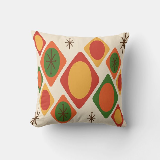 Diamonds Ovals Starbursts Multicolored Throw Pillow (Front)