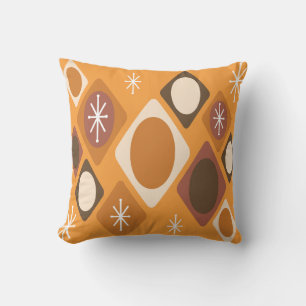 Diamonds Ovals Starbursts Orange Throw Pillow