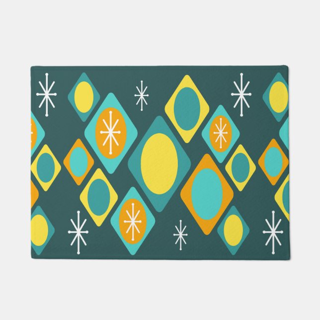 Diamonds Ovals Starbursts Teal Doormat (Front)