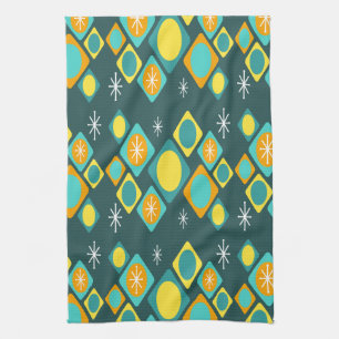 Diamonds Ovals Starbursts Teal Kitchen Towel