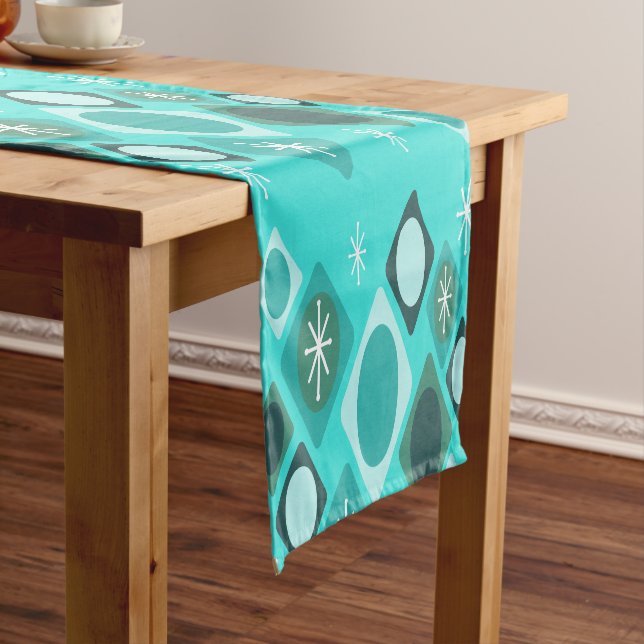 Diamonds Ovals Starbursts Turquoise Short Table Runner (In Situ)