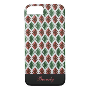 Diamonds Pattern Geometric Red Green any Name Case-Mate iPhone Case