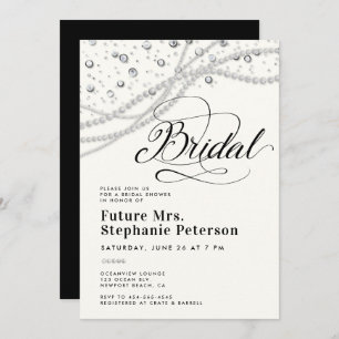 Diamonds Pearls Black White Chic Mrs Bridal Shower Invitation