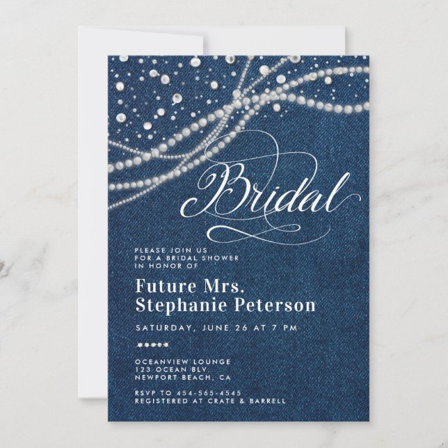 Diamonds Pearls Elegant Future Mrs. Bridal Shower Invitation (Front)