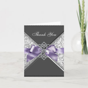 Diamonds Purple Black Damask Thank You Cards