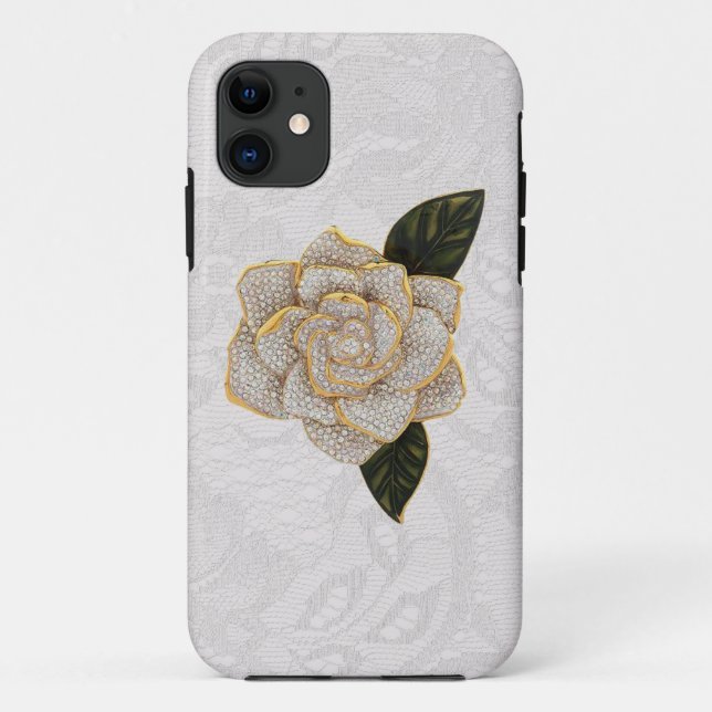 Diamonds Rose on White Paisley Lace Case-Mate iPhone Case (Back)