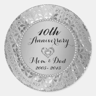 Diamonds & Silver 10th Wedding Anniversary Classic Round Sticker