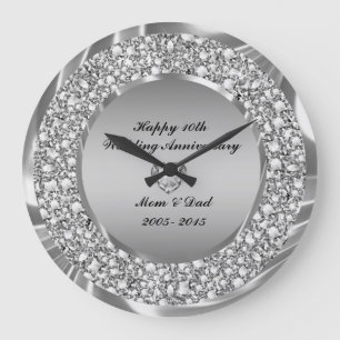 Diamonds & Silver 10th Wedding Anniversary Large Clock