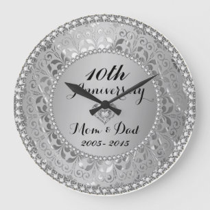 Diamonds & Silver 10th Wedding Anniversary Large Clock