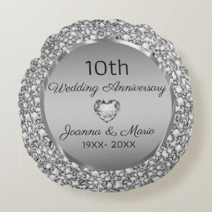 Diamonds & Silver 10th Wedding Anniversary Round Pillow