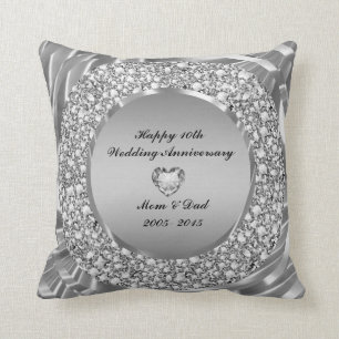 Diamonds & Silver 10th Wedding Anniversary Throw Pillow