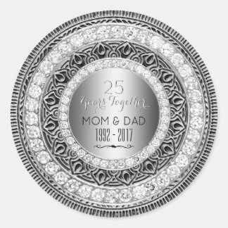 Diamonds Silver 25th Wedding Anniversary 25 Years Classic Round Sticker