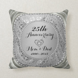 Diamonds & Silver 25th Wedding Anniversary Throw Pillow