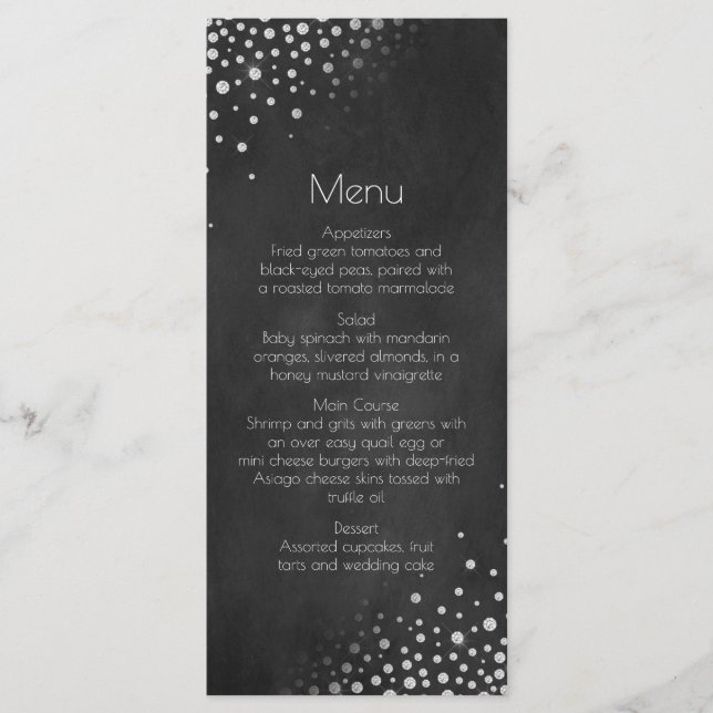 Diamonds Silver Chalkboard Menu | (Front)