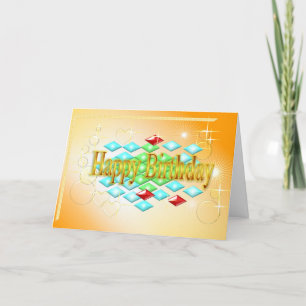 diamonds stars bubbles in gold and orange birthday card