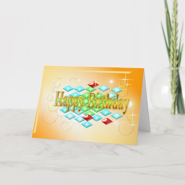 diamonds stars bubbles in gold and orange birthday card (Front)