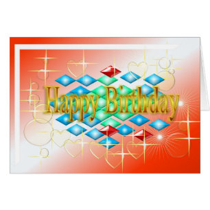 diamonds stars bubbles in gold and red birthday