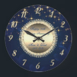 Diamonds Stars Navy Blue 50 Wedding Anniversary Large Clock<br><div class="desc">Elegant gold diamonds and stars on navy blue wedding anniversary clock.</div>