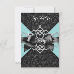 Diamonds Teal Blue Black Sweet 16 Birthday Party RSVP Card
