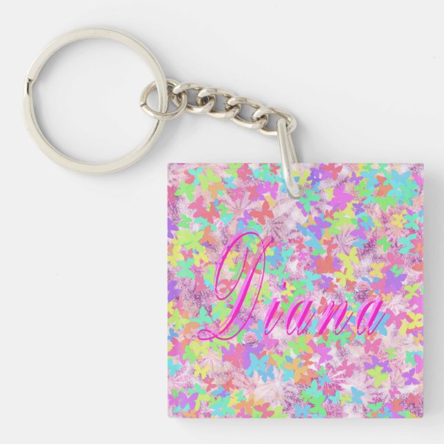 Diana, Name Logo On Pastel Butterflies, Keychain (Front)