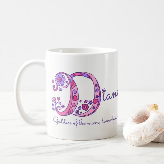 Diana name meaning personalized D monogram mug (With Donut)