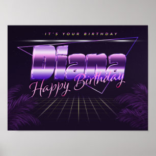 Diana Nom Prénom lila retro Affiche Anniversaire