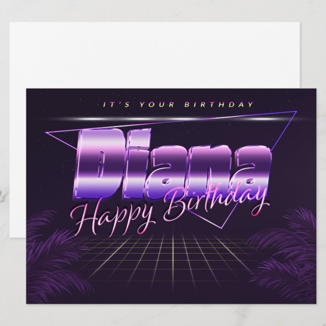 Diana Nom Prénom lila retro Carte Anniversaire (Devant / Derrière)