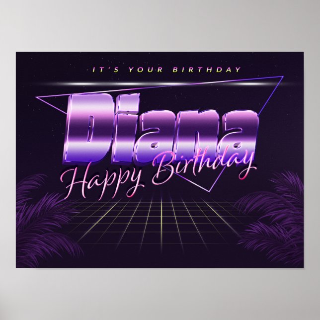Diana Nom Vorname lila retro Poster Geburtstag (Devant)