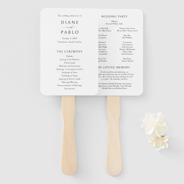 Diane Contemprary Chic Modern Wedding Program Hand Fan (Front and Back)