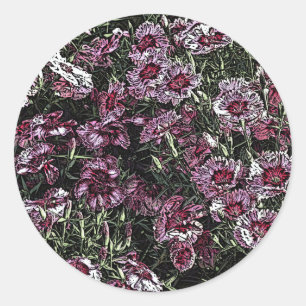 DIANTHUS FLOWERS CLASSIC ROUND STICKER
