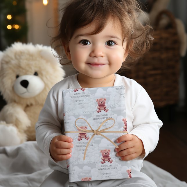 Diaper King teddy bear custom happy birthday name Wrapping Paper Sheet (Creator Uploaded)