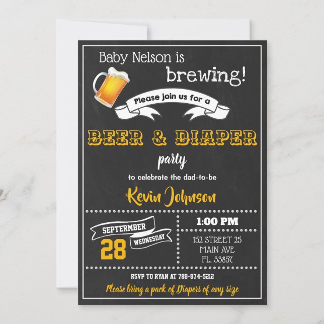 Diaper Party invitation,  Baby shower invitation (Front)