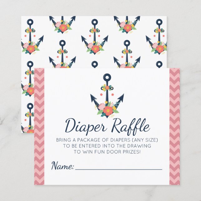 Diaper Raffle Anchor Floral Girl Baby Shower Game (Front/Back)