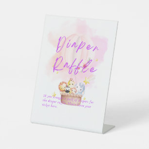 Diaper Raffle Baby Animal Safari in Pink Pedestal Sign