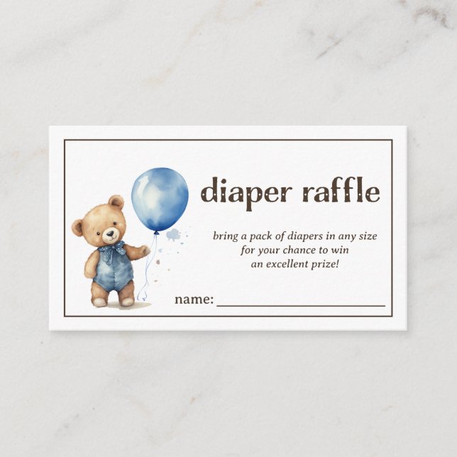 Diaper Raffle Baby Boy Shower Enclosure Card (Front)