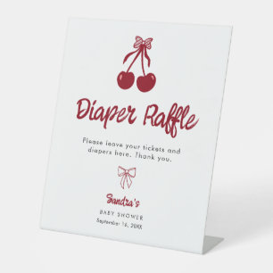 Diaper Raffle Baby Shower Cherry on Top Red Bows Pedestal Sign