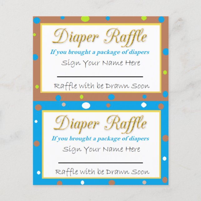 Diaper Raffle Baby Shower Game Blue, Green Brown Flyer (Front)