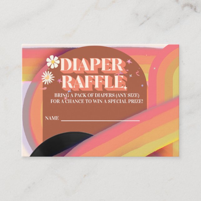Diaper Raffle Baby Shower Groovy Retro 70s 80s Enclosure Card (Front)
