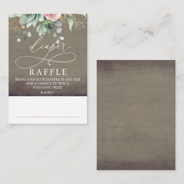 Diaper Raffle Baby Shower Ticket Succulents Enclosure Card (Front/Back)