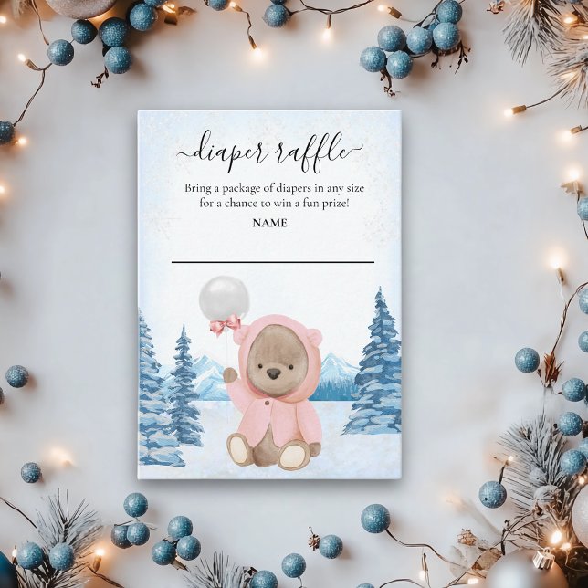Diaper Raffle Baby Teddy Bear Winter Christmas Enclosure Card (Creator Uploaded)