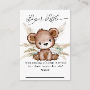 Diaper Raffle Bear Boho Pampas Grass Bearly Wait  Enclosure Card