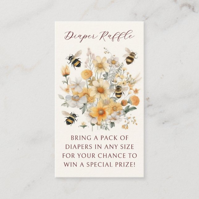 Diaper Raffle Bee Wildflower Floral Baby Shower Enclosure Card (Front)