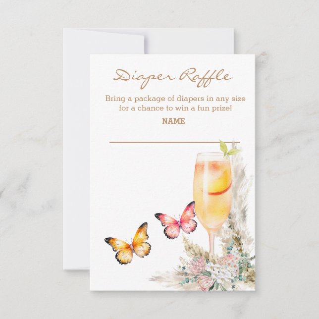 Diaper Raffle Bellini Butterfly Baby shower Invitation (Front)