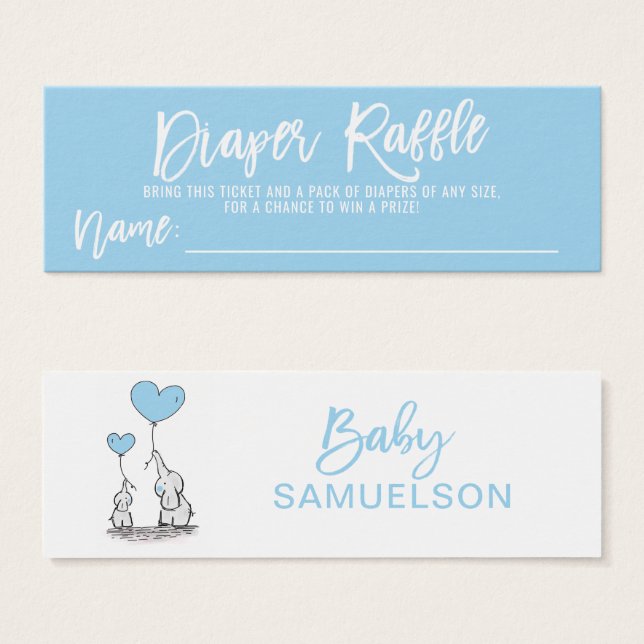 DIAPER RAFFLE Billet Blue Elephant Baby shower (Devant & derrière)