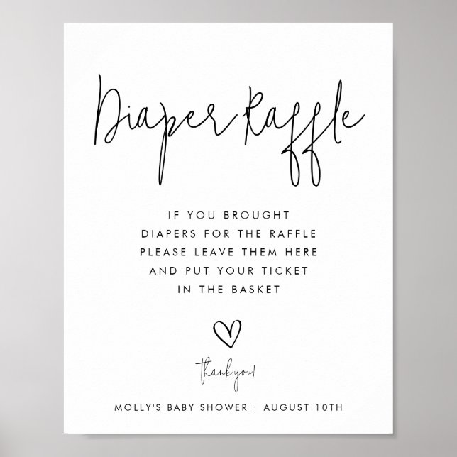 Diaper Raffle Black & White Minimalist Script Poster (Front)