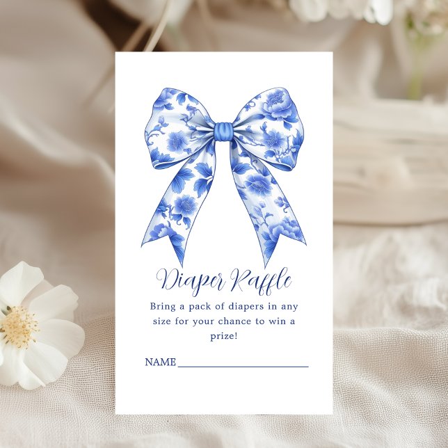 Diaper Raffle Blue Chinoiserie Bow Baby Shower  Enclosure Card (Creator Uploaded)