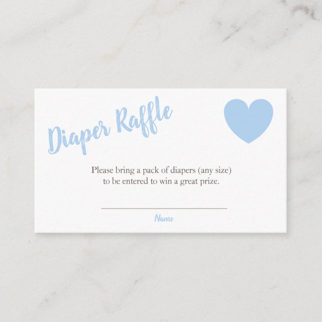 Diaper Raffle Blue Heart Boy Baby Shower  Enclosure Card (Front)
